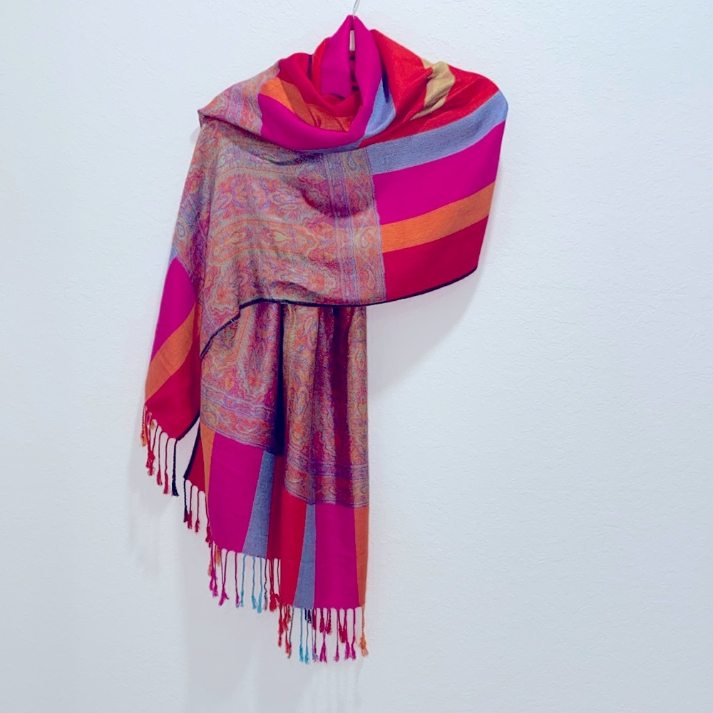 Silk Road Treasures Bright Colors,Paisley Double Sided Pashmina/Scarf-Reversible